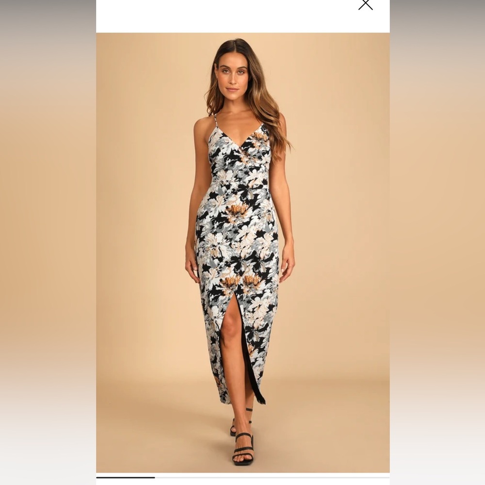 Fresh Impression Black Floral Print Surplice Maxi Dress